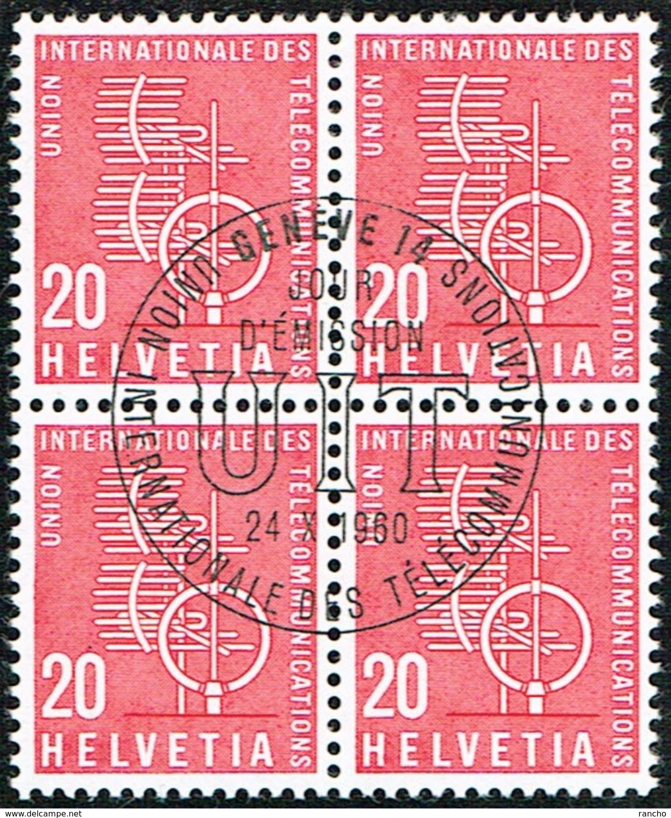 U.I.T. BLOCS DE 4 TIMBRES COLLECTIONS OBLITERES 1er/J.24.10.1960. C/S.B.K. Nr:7/9. Y&TELLIER Nr:423/425. MICHEL Nr:7/9. - Officials