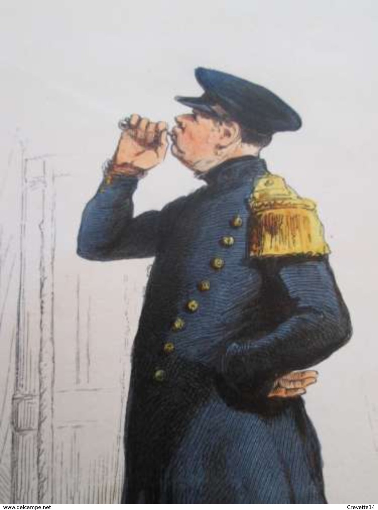 Gravure Fin 19e Siècle Représentant Un PREMIER MAITRE EN COSTUME D'ABORDAGE De La Marine Française, Peut être D'époque N - Barche