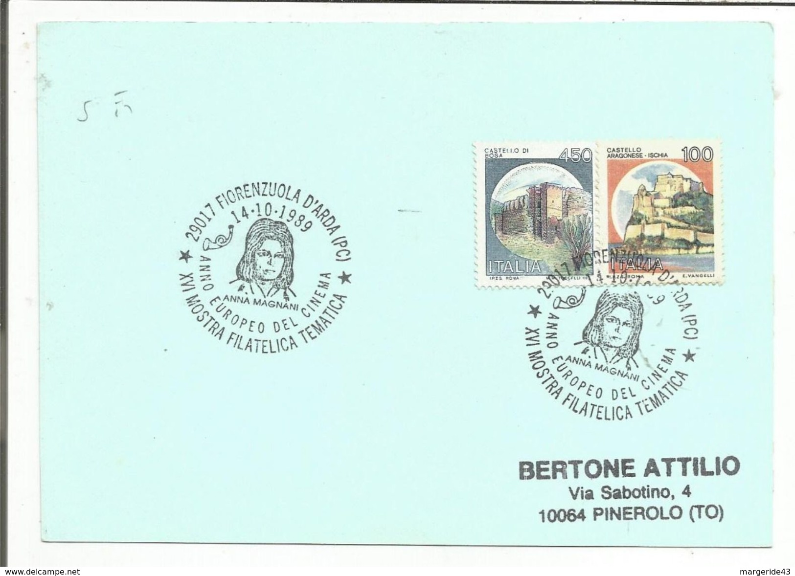 ITALIE OBLITERATION SUR CARTE MOSTRA PHILATELIQUE THEMATIQUE ANNE EUROPEENNE DU CINEMA 1989 - Briefmarkenausstellungen