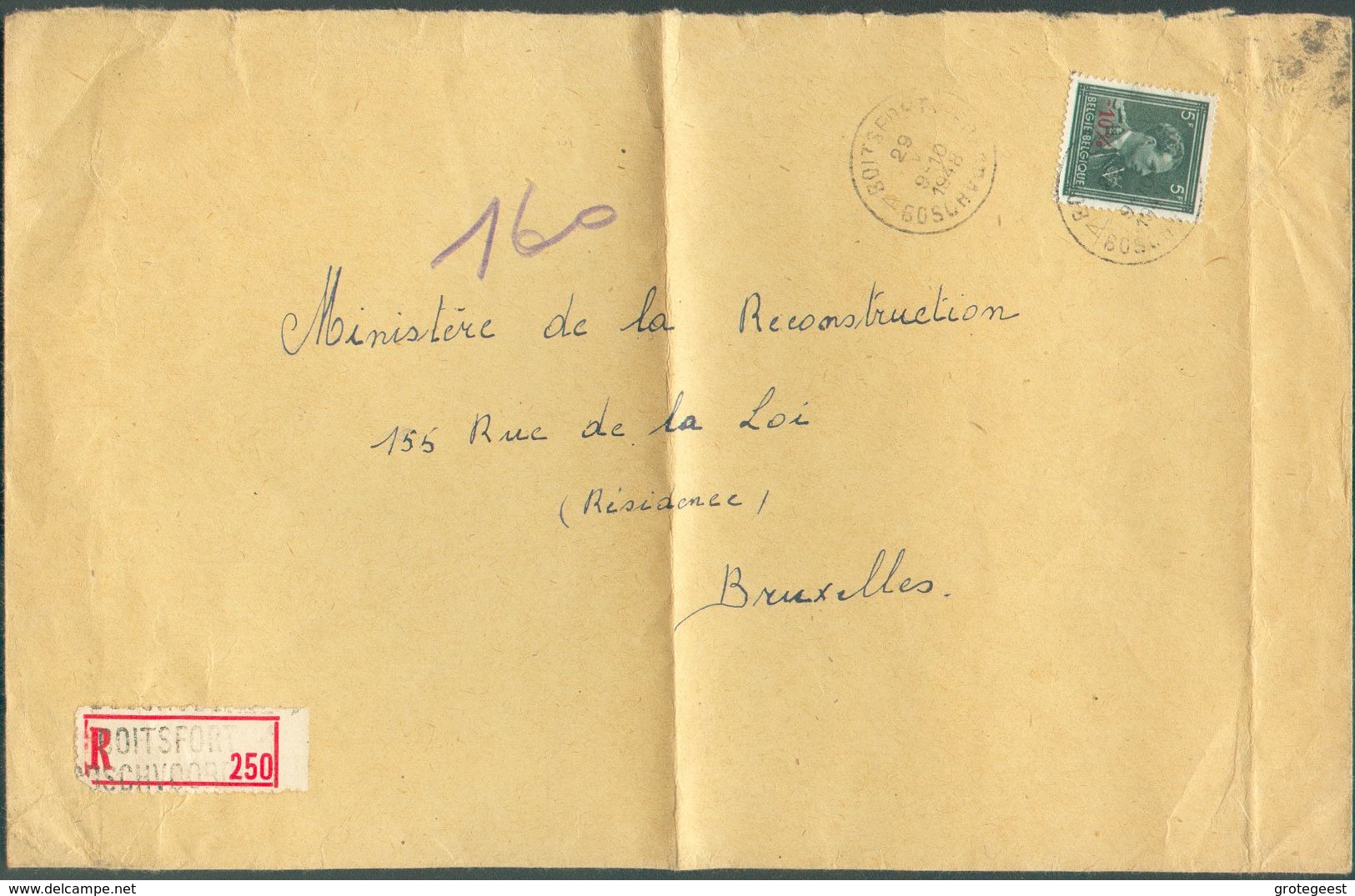 LEOPOLD III V - 10% Obl. Sc BOITSFORT Sur Lettre Recommandée Du 29-V-1948 Vers Bruxelles - 12154 - 1946 -10%