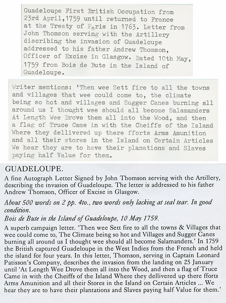 1ère OCCUPATION ANGLAISE (1759-1763) : 1759 Lettre Avec Texte Daté "BOIS DES BUTE In The ISLAND Of GUADELUPE" Pour GLASG - Altri - America