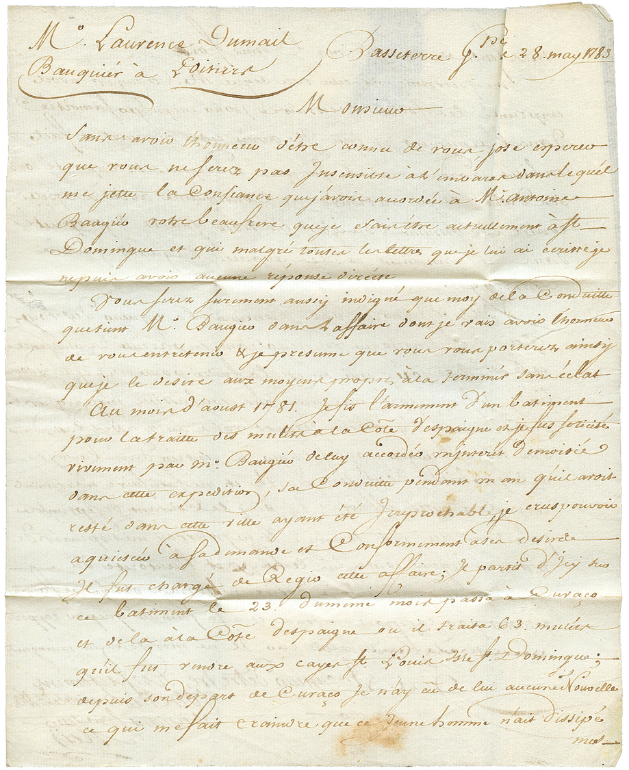 1783 Petit Cachet Guadeloupe (Lenain N°2) Sur Lettre Avec Texte De BASSE-TERRE Pour POITIERS. Quelques Lettres Connues. - Altri - America