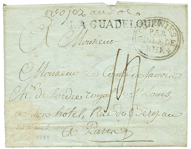 1788 COLONIES PAR L'ISLE DE RHE Orné + Cachet Rare LA GUADELOUPE (Jamet N°3) Sur Lettre(pd) Avec Texte Daté "GUADELOUPE" - Altri - America