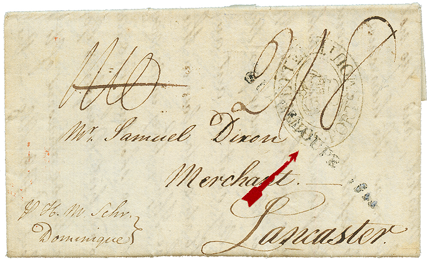 3ème Occupation Anglaise : GUADELOUPE 1810 (Lenain N°4) Faible + SHIP LETTER PORTSMOUTH + "H.M.S DOMINIQUE" Sur Lettre A - Altri - America