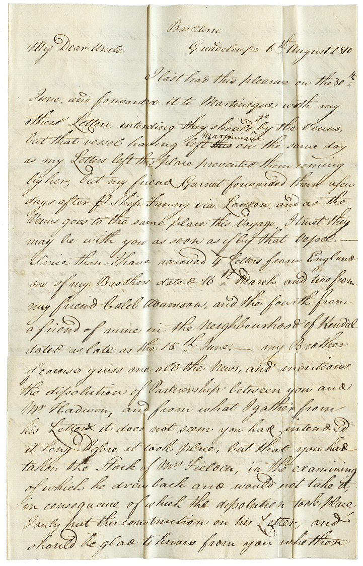 3ème Occupation Anglaise : GUADELOUPE 1810 (Lenain N°4) Faible + SHIP LETTER PORTSMOUTH + "H.M.S DOMINIQUE" Sur Lettre A - Altri - America