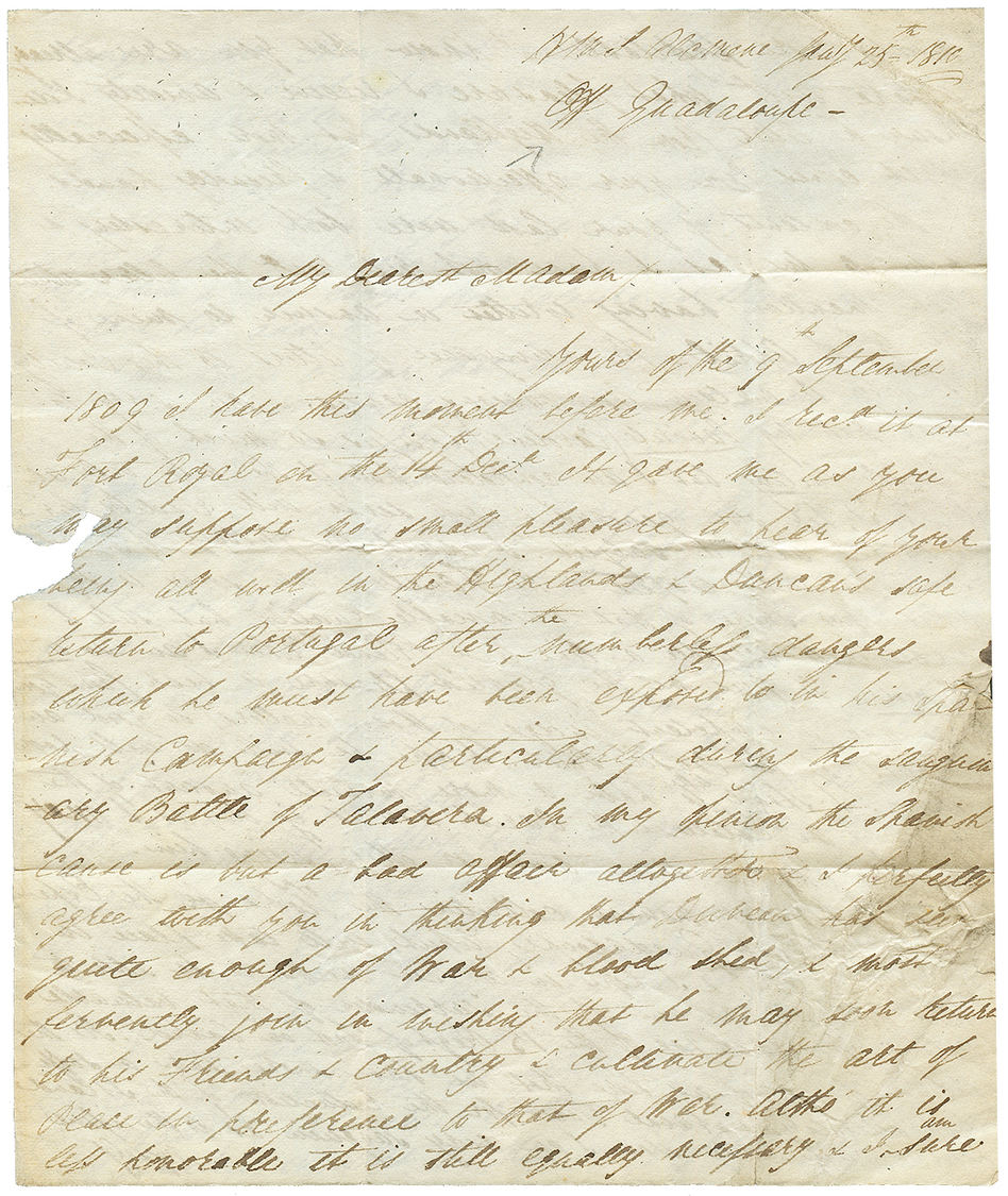 3éme OCCUPATION ANGLAISE : 1810 GLASGOW + SHIP LETTER PLYMOUTH Rouge Sur Lettre Avec Texte Daté "H.M.S ALCININE Off GUAD - Altri - America