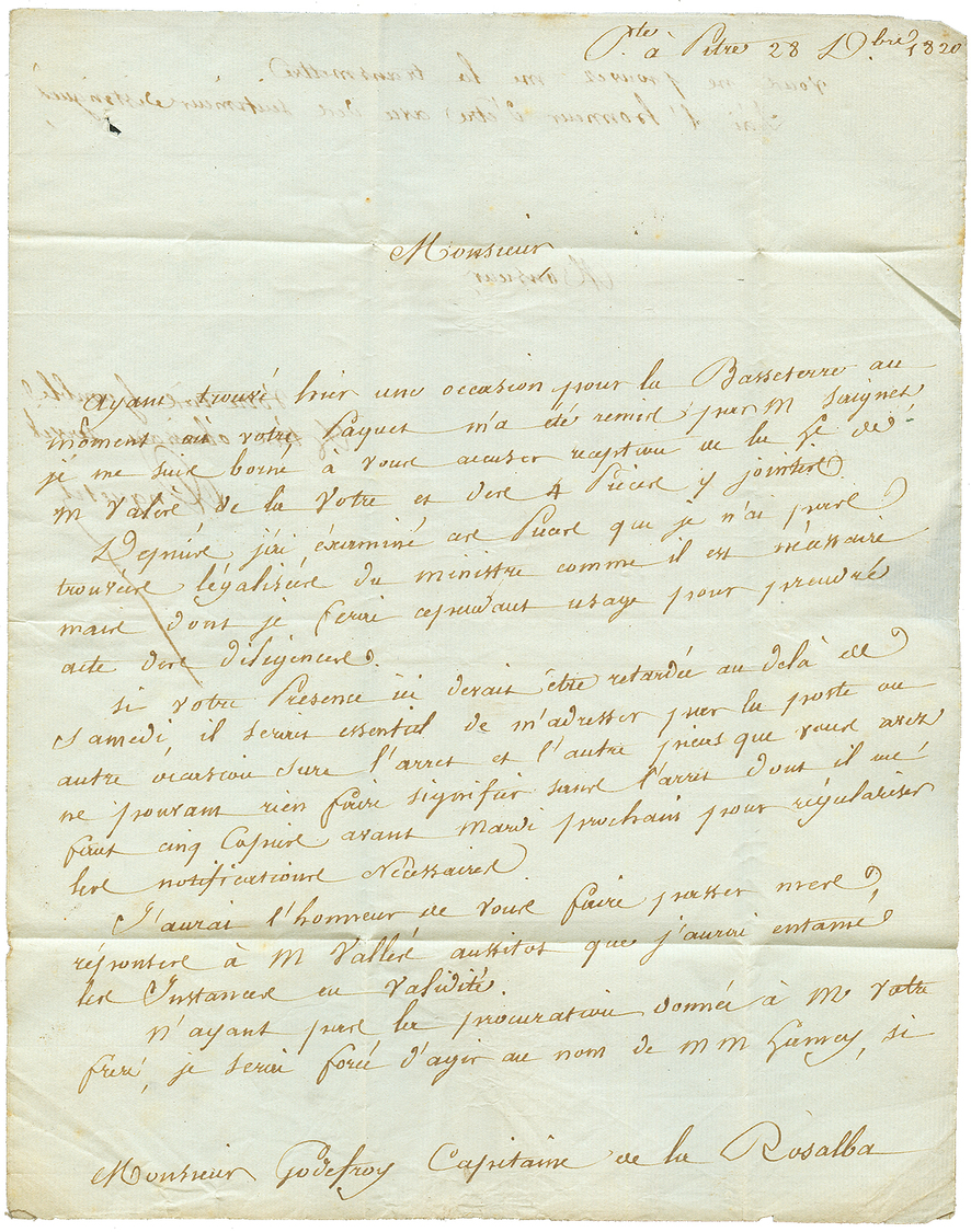 1820 POINTE A PITRE (Lenain N°8) Sur Lettre Avec Texte Pour BASSE-TERRE. TB. - Altri - America