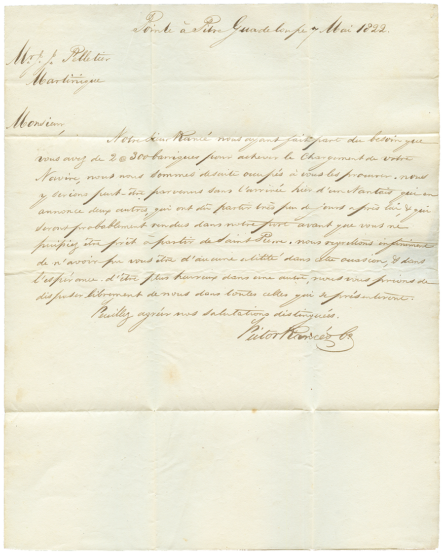 1822 Cachet Encadré POINTE A PITRE (Lenain N°7) Sur Lettre Avec Texte Pour LA  MARTINIQUE. Superbe. - Altri - America