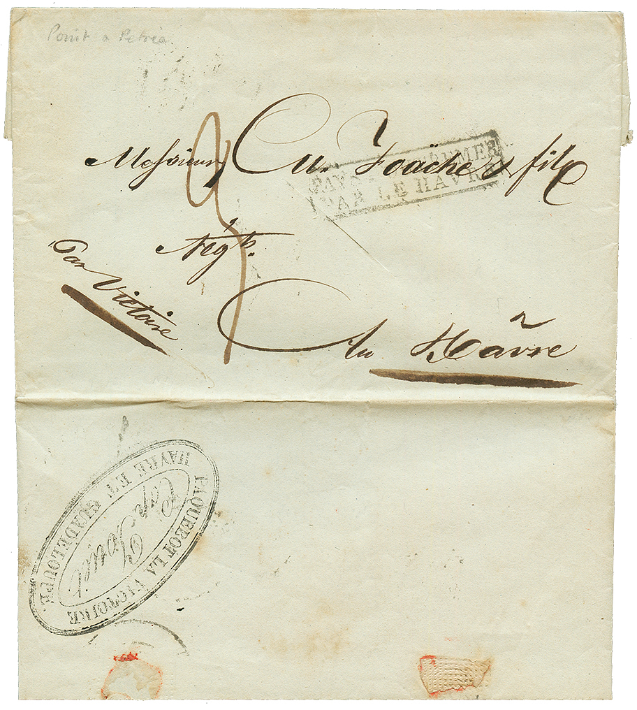 1834 Cachet Rare PAQUEBOT LA VICTOIRE/CAP. FOUET/HAVRE ET GUADELOUPE Au Verso D'une Lettre Avec Texte De POINTE-A-PITRE - Altri - America