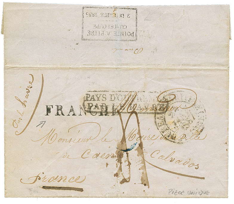 1837 FRANCHE (JAMET N°10 = Indice 7) + Cachet Encadré POINTE A PITRE/GUADELOUPE/2 DECEMBRE 1836 Sur Lettre(ss Texte) Pou - Altri - America