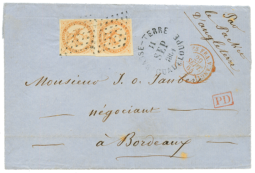 1864 Paire 40c AIGLE Sur Lettre De BASSE-TERRE Pour BORDEAUX. TTB. - Altri - America