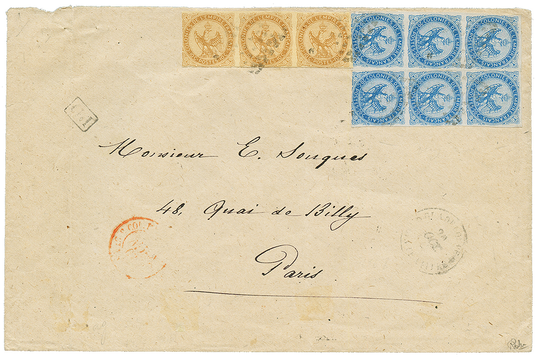 1867 AIGLE Bande De 3 Du 10c + BLOC De 6 Du 20c Obl. Losange De Pts Sur Enveloppe De POINTE A PITRE Pour PARIS. Les Timb - Altri - America