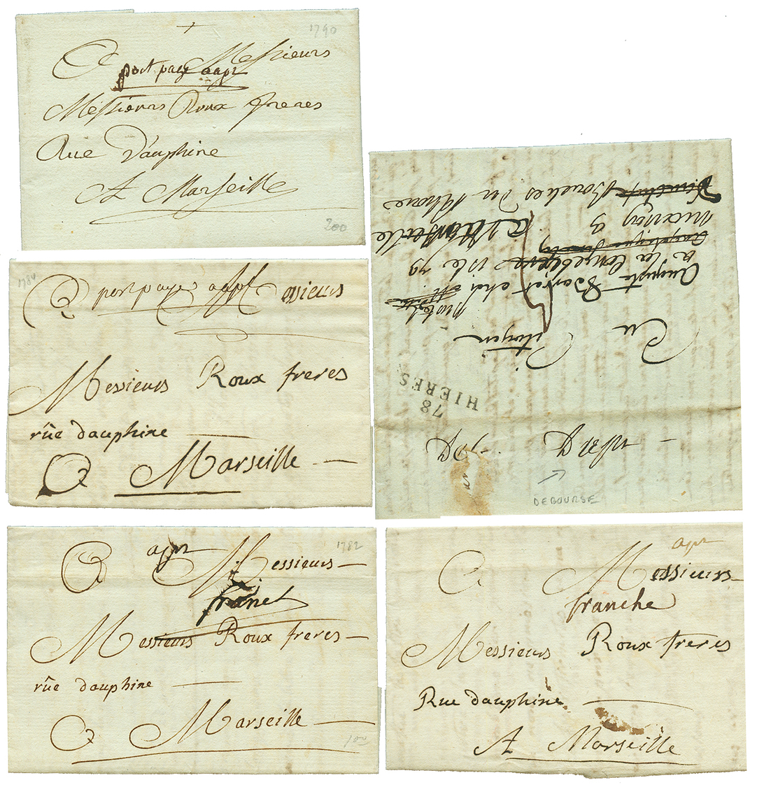 APT - 5 Lettres : DEB. D'APT Manus, 1780/90 APT + PORT PAYE(x2), 1784 APT + FRANCHE, 1782 APT + FRANC. TTB. - Autres - Amérique
