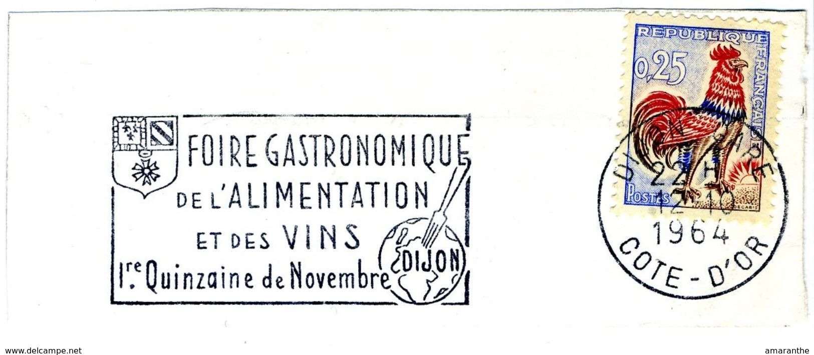 Thème Du Vin - Flamme Illustrée DIJON Foire Gastronomique 1964 - Wein & Alkohol