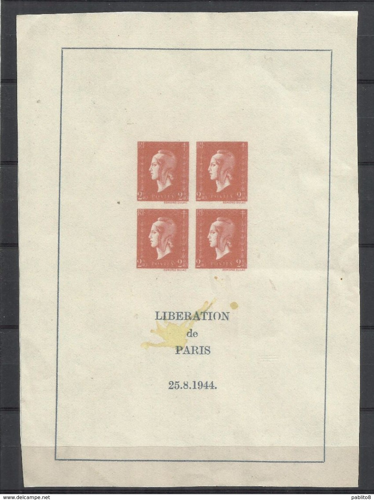 FRANCIA FRANCE 1945 LIBERATION DE PARIS 25.8.1944 BLOCK SHEET BLOC FEUILLET BLOCCO FOGLIETTO NG SG - Mint/Hinged