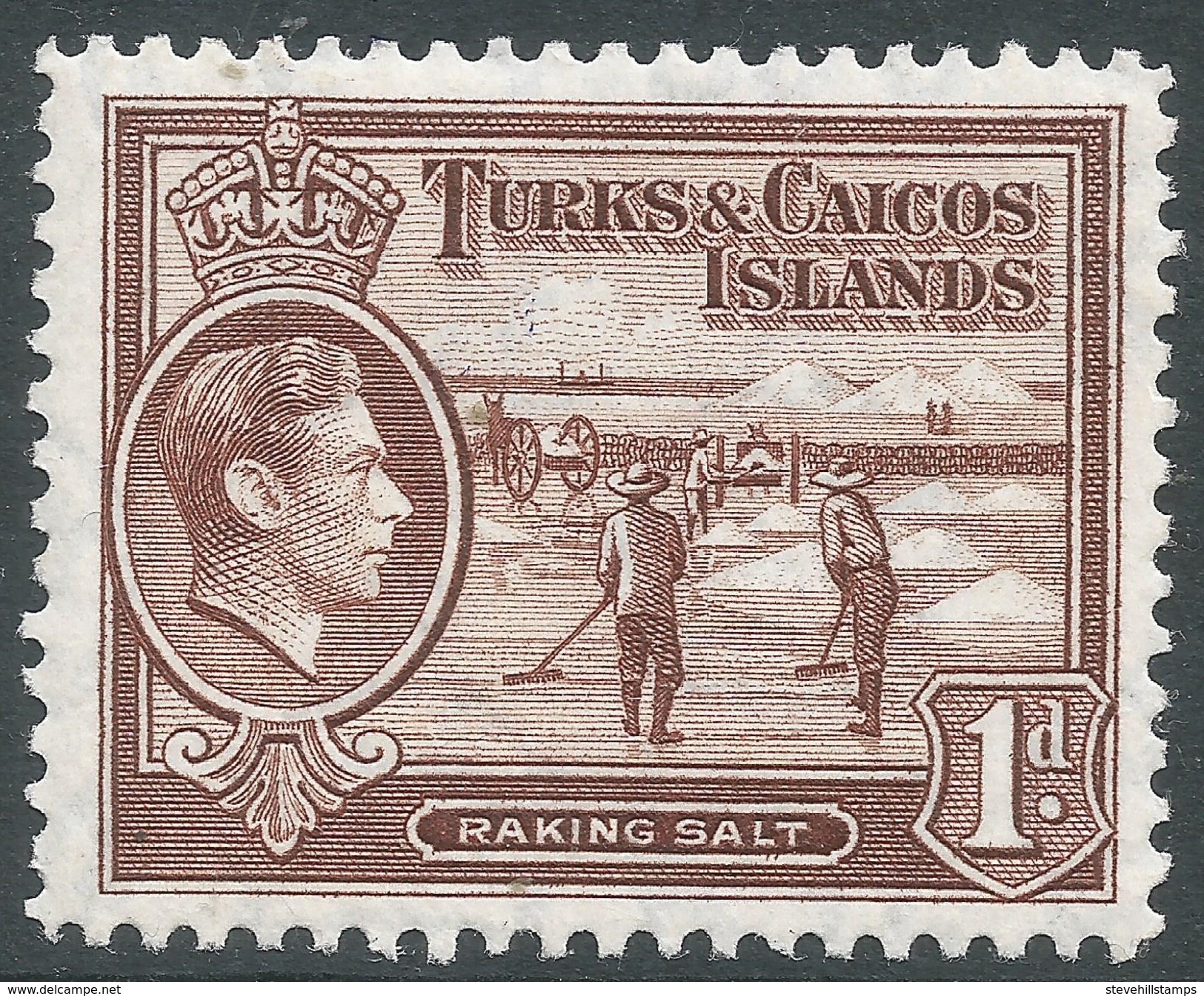 Turks & Caicos Islands. 1938-45 KGVI. 1d MH. SG 196 - Turks And Caicos