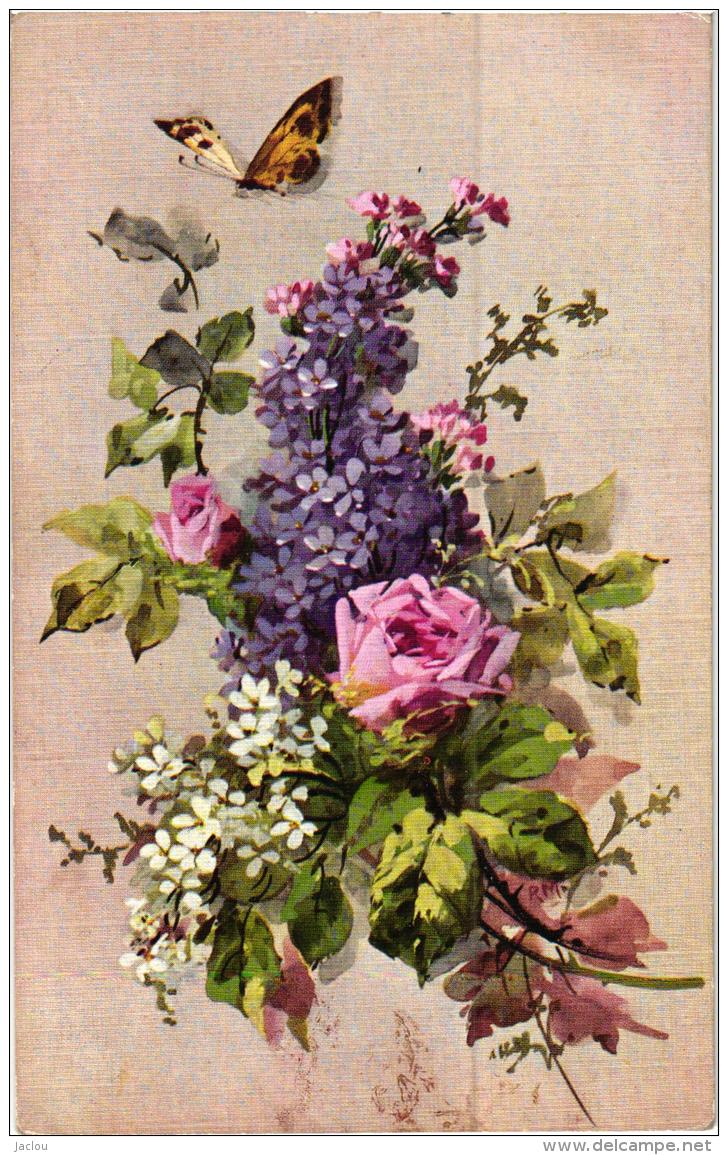 BELLE FANTAISIE ,LILAS,ROSES,PAPILLONS   REF 53452 - Fiori