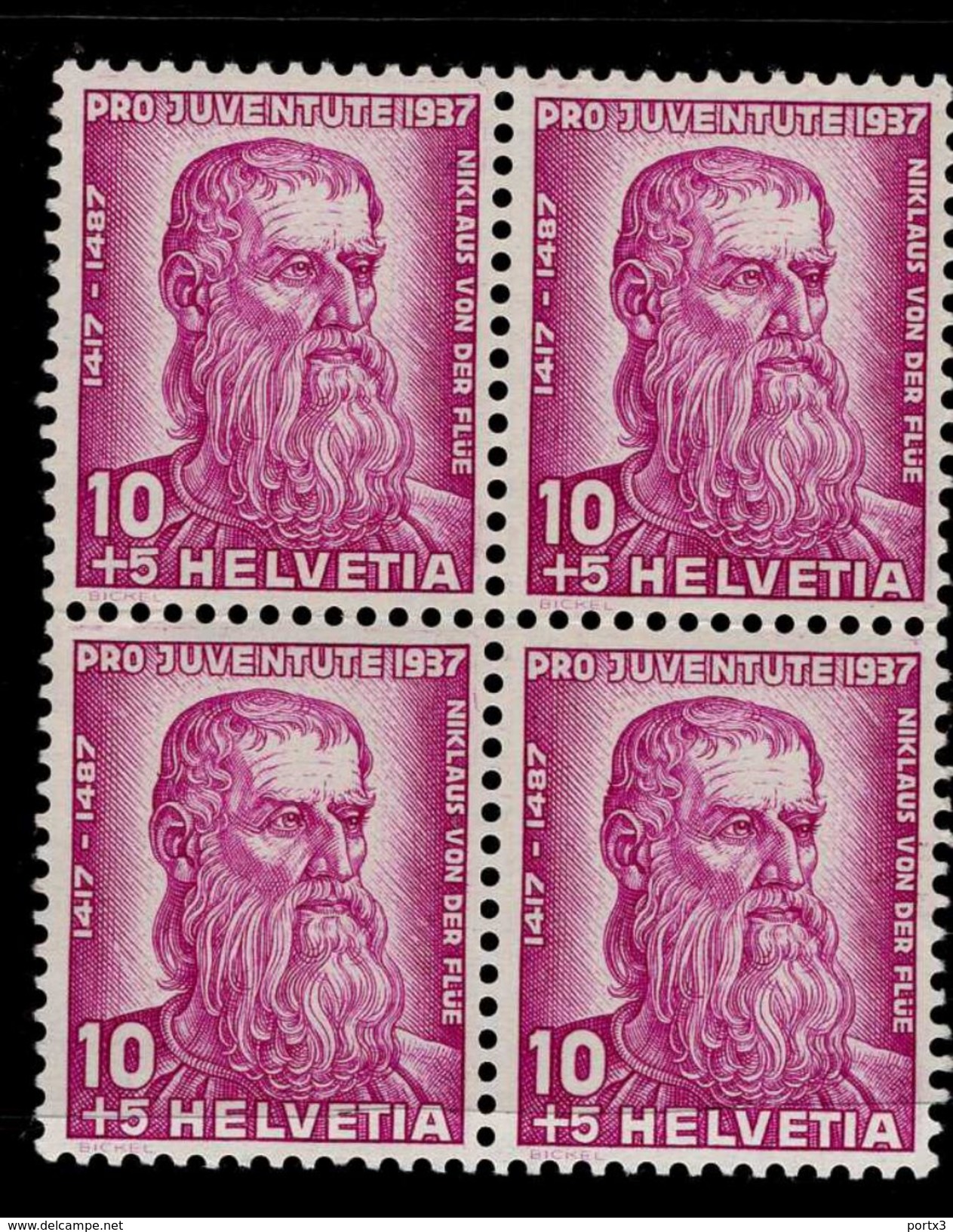 CH 315 Pro Juventute Von Der Flüe MNH ** Postfrisch 4er Block - Nuovi