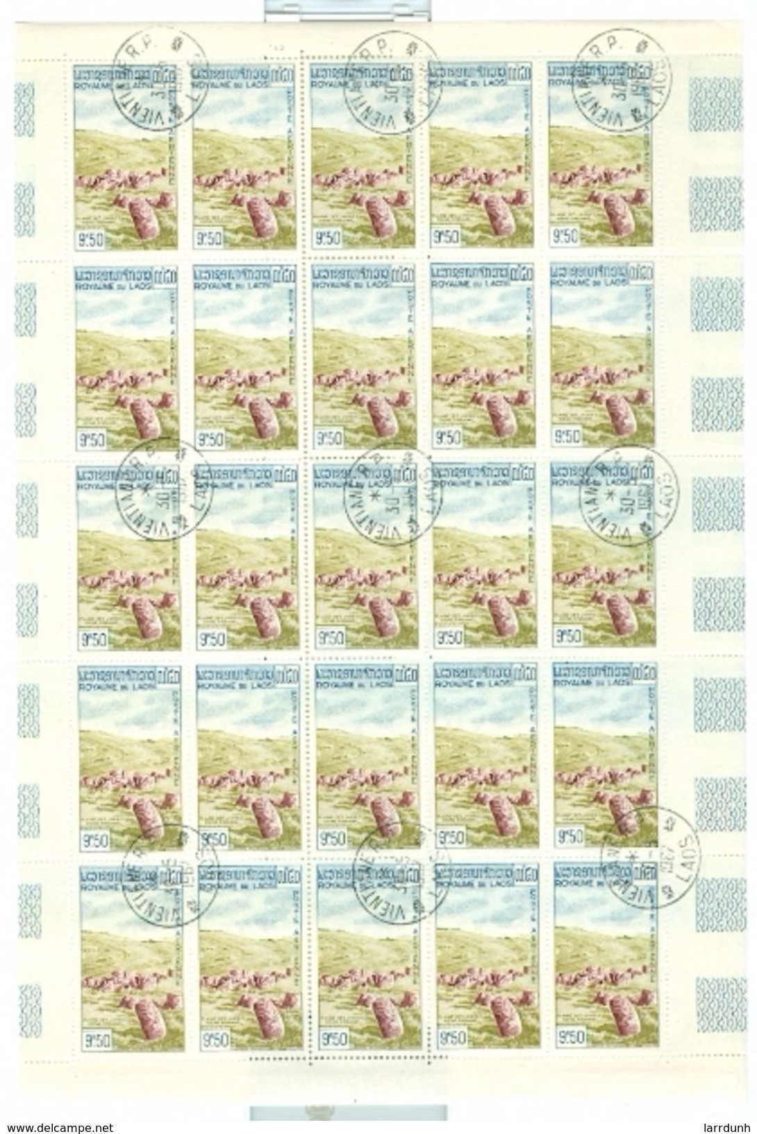 Laos  C35 Plain Of Stones Xieng Khouang Cancelled Full Sheet Of 25 NOT Folded 1960 A04s - Laos