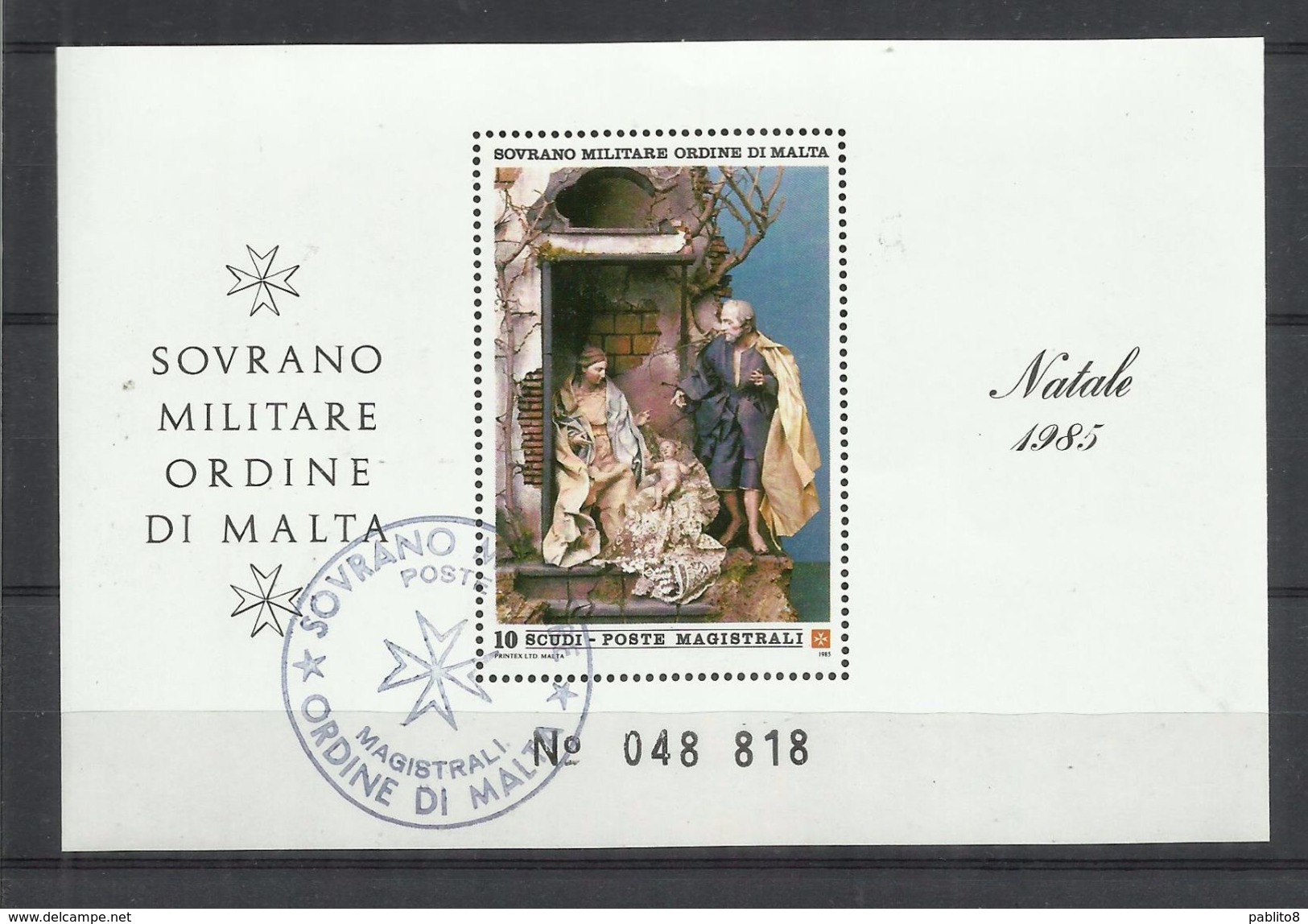 SMOM SOVRANO ORDINE MILITARE DI MALTA 1985 NATALE CHRISTMAS NOEL WEIHNACHTEN BLOCCO FOGLIETTO BLOCK SHEET USATO USED - Malte (Ordre De)