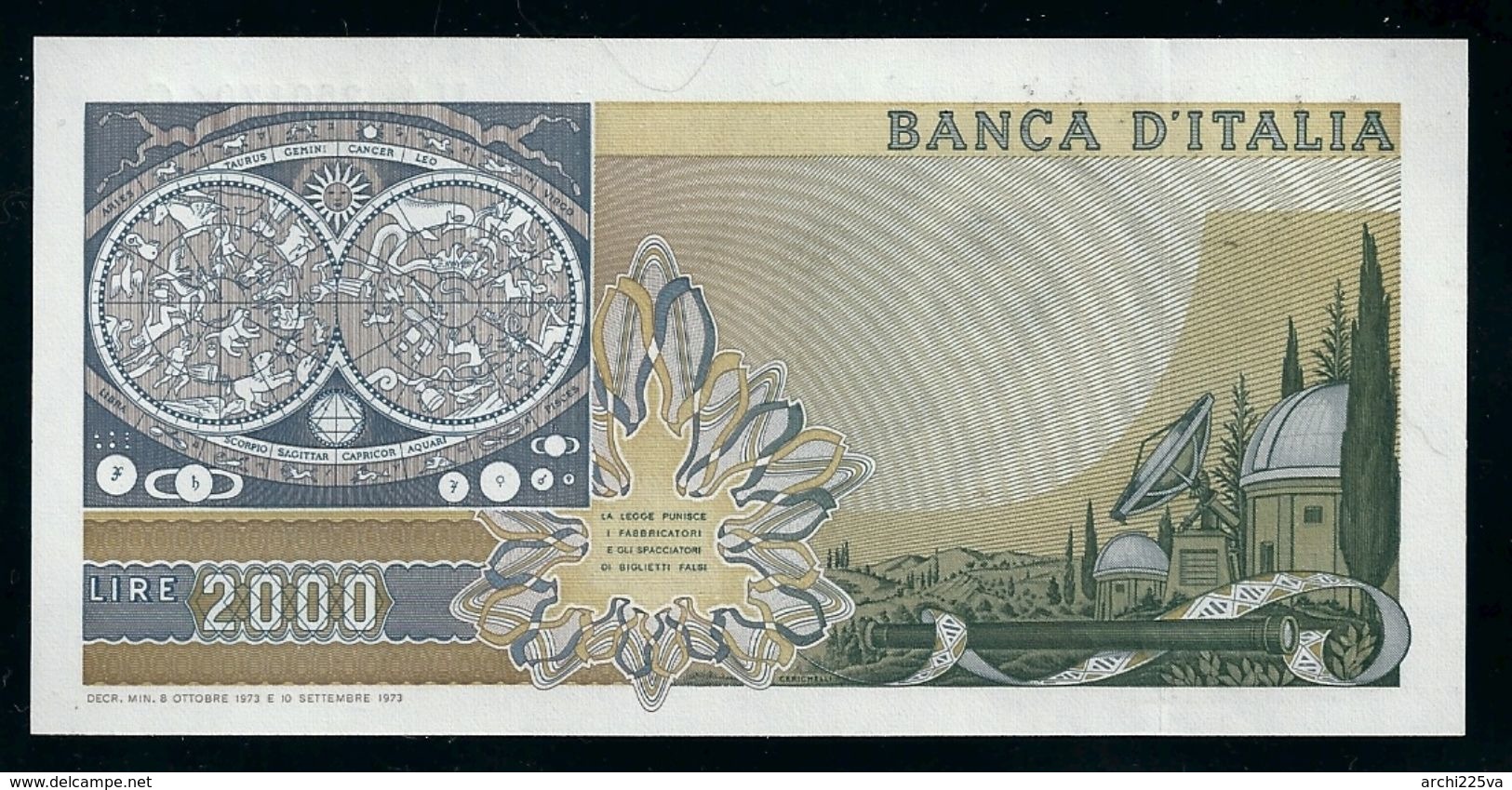 1973 ITALIA - 2.000 Lire - G. Galilei - Conservazione : "FDS" - Carli / Barbarito - Biglietto Di Banca (f / R) L. 18 - 2.000 Lire