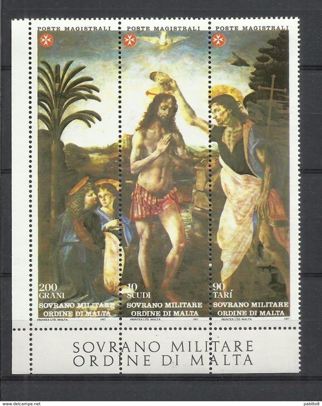 SMOM SOVRANO ORDINE MILITARE DI MALTA 1985 SAN GIOVANNI BATTISTA SERIE TRITTICO BLOCK SET QUARTINA BLOCK MNH - Malte (Ordre De)