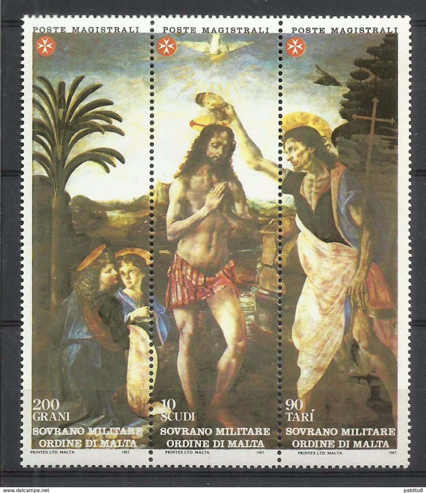 SMOM SOVRANO ORDINE MILITARE DI MALTA 1985 SAN GIOVANNI BATTISTA SERIE TRITTICO BLOCK SET QUARTINA BLOCK MNH - Malte (Ordre De)