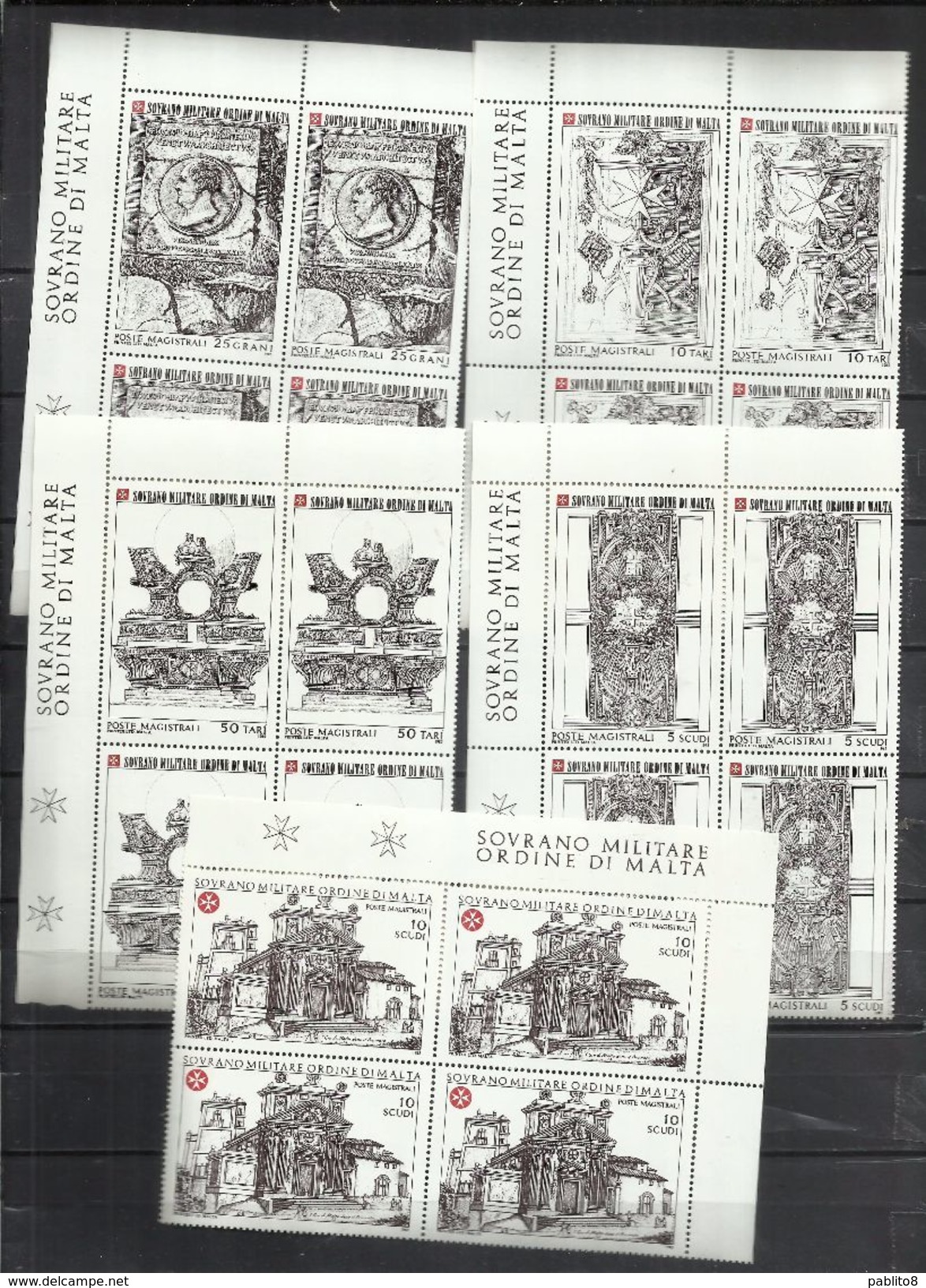 SMOM SOVRANO ORDINE MILITARE DI MALTA 1985 IL PIRANESI E SANTA MARIA DELL´AVENTINO SERIE COMPLETA SET QUARTINA BLOCK MNH - Malte (Ordre De)