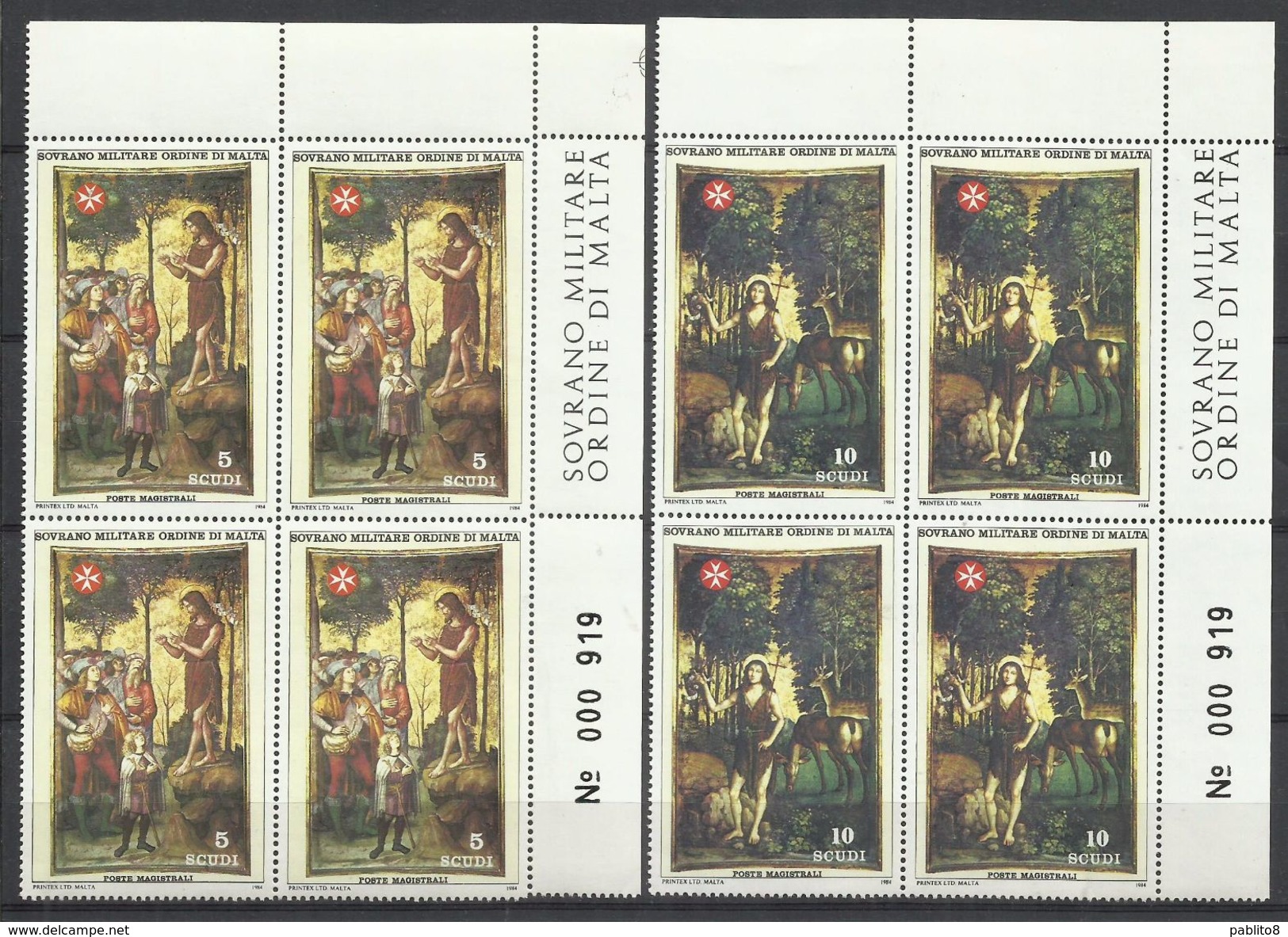 SMOM SOVRANO ORDINE MILITARE DI MALTA 1984 SAN GIOVANNI BATTISTA SERIE COMPLETA COMPLETE SET QUARTINA BLOCK MNH - Malte (Ordre De)