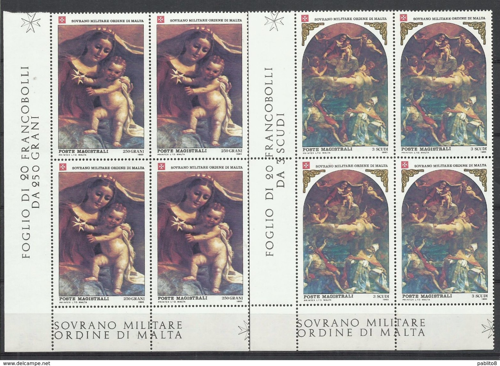 SMOM SOVRANO ORDINE MILITARE DI MALTA 1983 NATALE CHRISTMAS NOEL WEIHNACHTEN SERIE COMPLETA FULL SET QUARTINA BLOCK MNH - Malte (Ordre De)