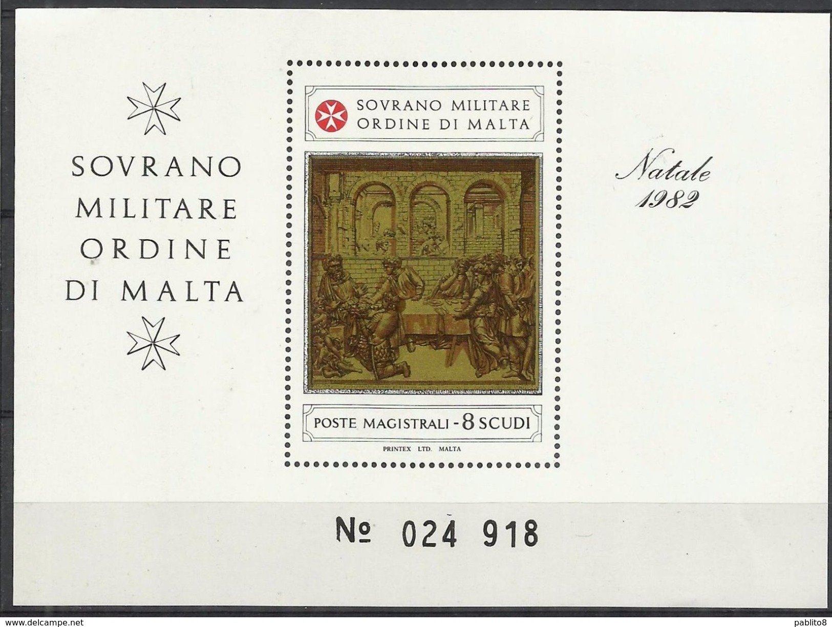 SMOM SOVRANO ORDINE MILITARE DI MALTA 1982 NATALE CHRISTMAS NOEL WEIHNACHTEN NAVIDAD BLOCK SHEET BLOCCO FOGLIETTO MNH - Malte (Ordre De)