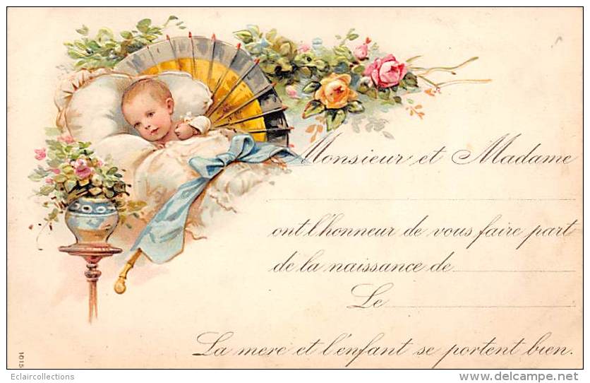 Thème.             Faire  Part De Naissance:  Carte Gaufrée   ( Voir Scan) - Birth