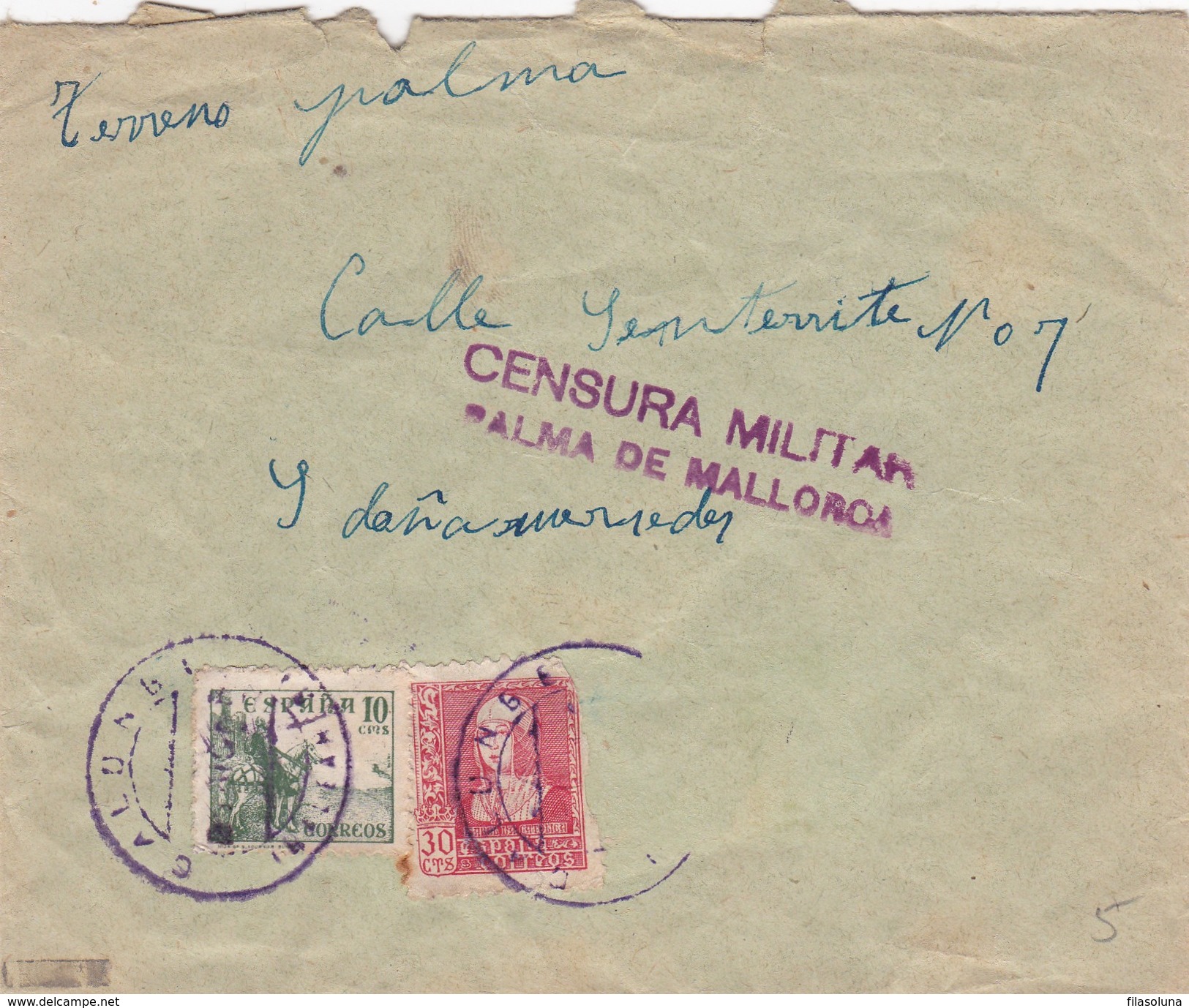 05011 Carta MATASELLO CALONGE,  Censura Militar Palma De Mallorca - Storia Postale