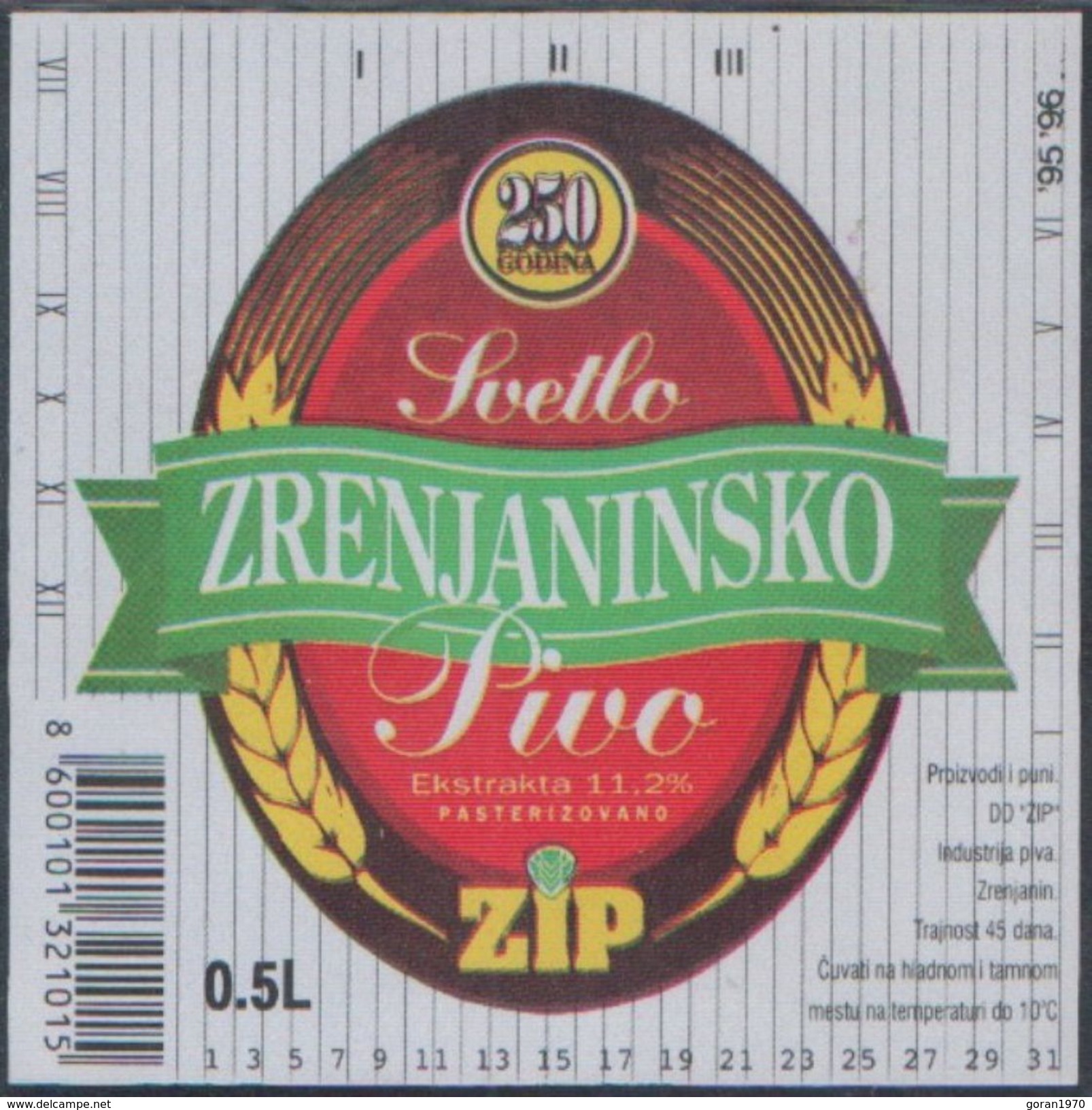 ZRENJANINSKO SVETLO PIVO BEER 0.5l , Brewery ZRENJANIN Jugoslavia Serbia, Lebels (unused, New) The Brewery Is Closed - Bière