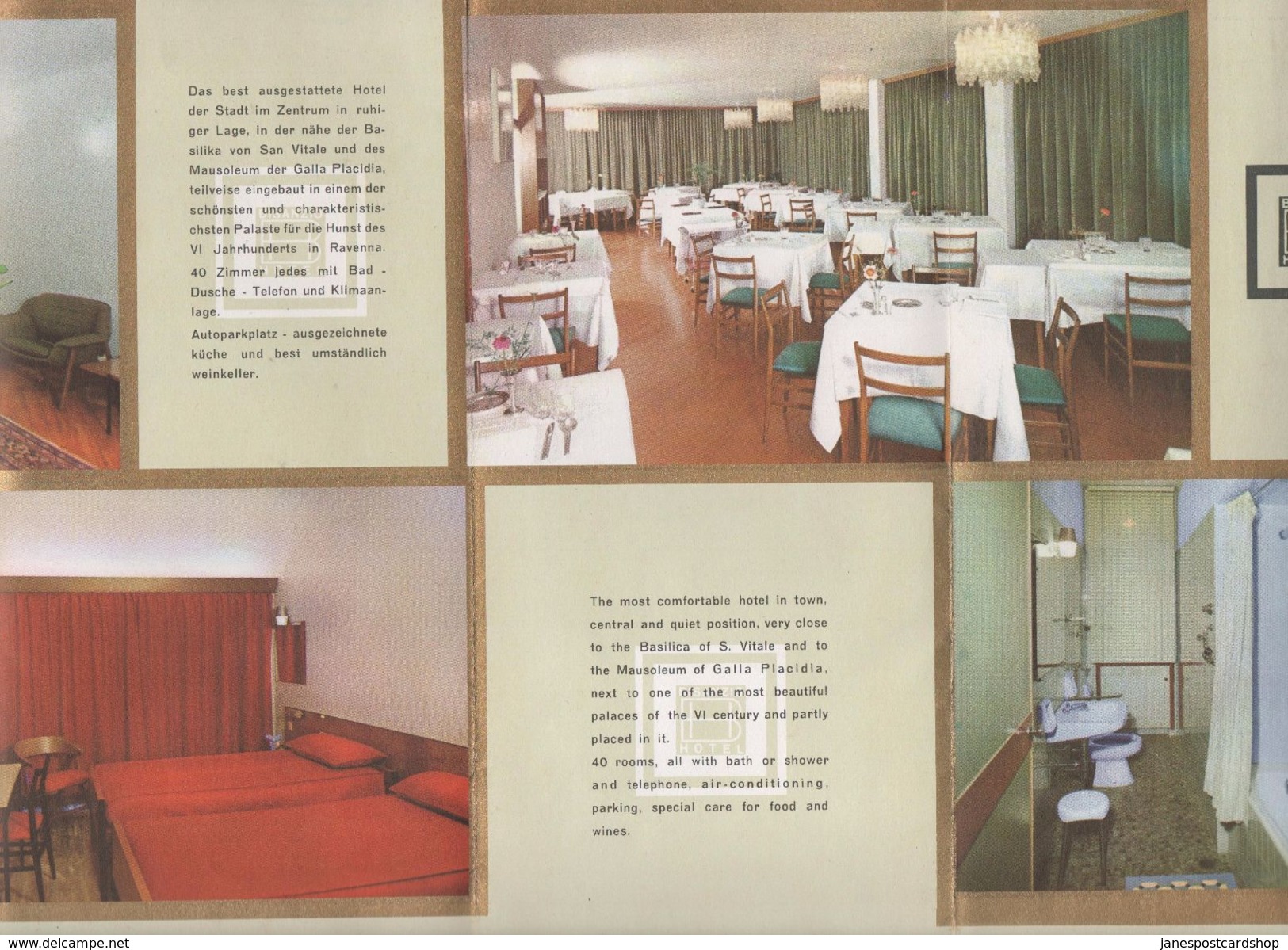 HOTEL BISANZIO - RAVENNA - ITALY - Showing Hotel Interior With Mid Century Furniture - Guess 1950's/1960's - Tourism Brochures