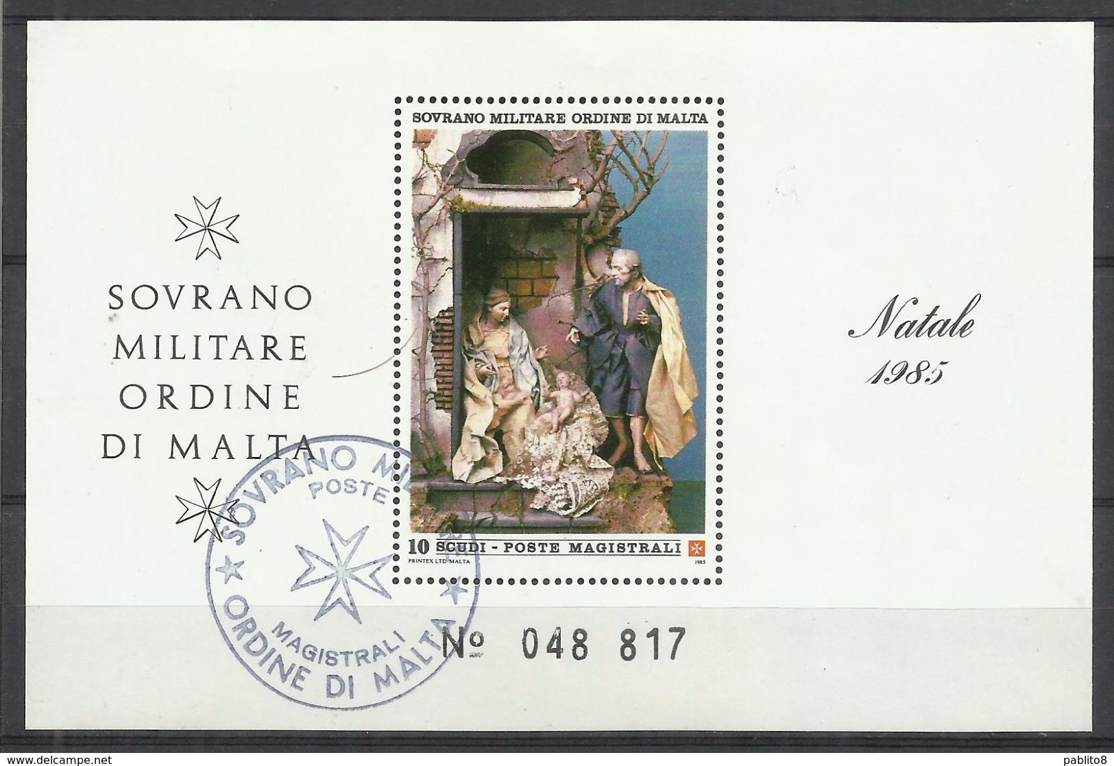 SMOM SOVRANO ORDINE MILITARE DI MALTA 1985 NATALE CHRISTMAS NOEL WEIHNACHTEN BLOCCO FOGLIETTO BLOCK SHEET USATO USED - Malte (Ordre De)