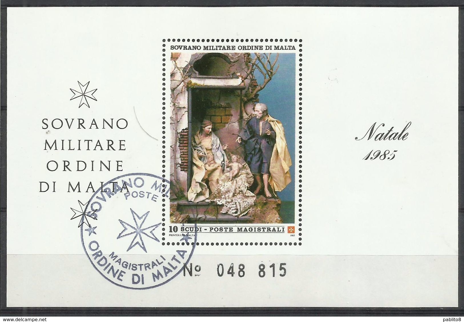 SMOM SOVRANO ORDINE MILITARE DI MALTA 1985 NATALE CHRISTMAS NOEL WEIHNACHTEN BLOCCO FOGLIETTO BLOCK SHEET USATO USED - Malte (Ordre De)