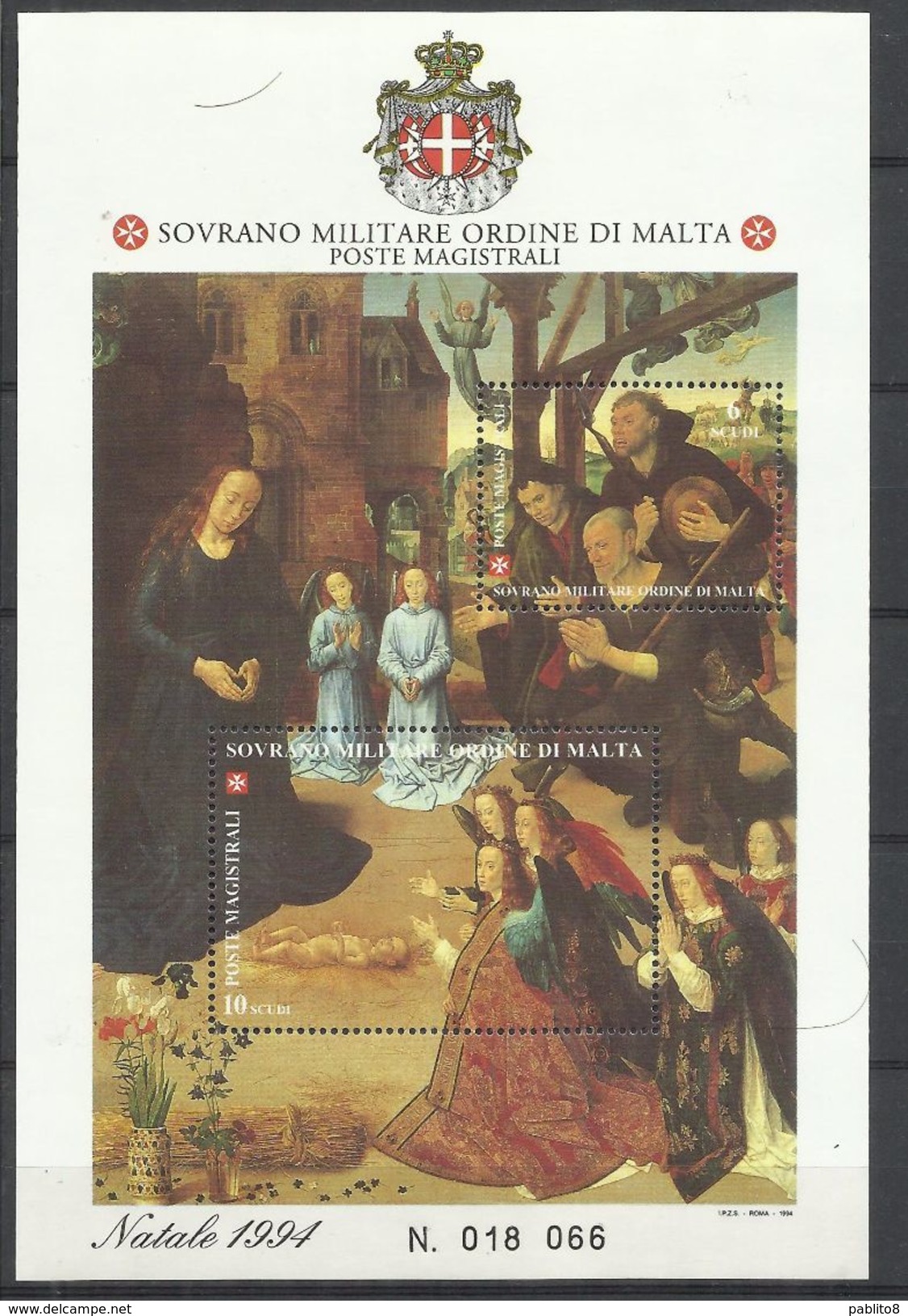 SMOM SOVRANO ORDINE MILITARE DI MALTA 1994 NATALE CHRISTMAS NOEL WEIHNACHTEN BLOCCO FOGLIETTO BLOCK SHEET MNH - Malta (la Orden De)