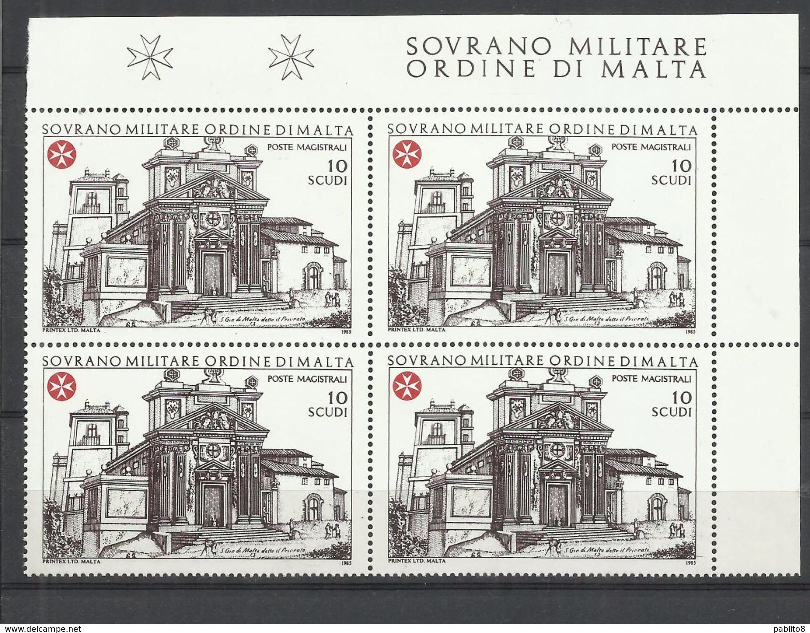 SMOM SOVRANO ORDINE MILITARE DI MALTA 1985 IL PIRANESI E SANTA MARIA DELL'AVENTINO 10s QUARTINA BLOCK MNH - Malte (Ordre De)