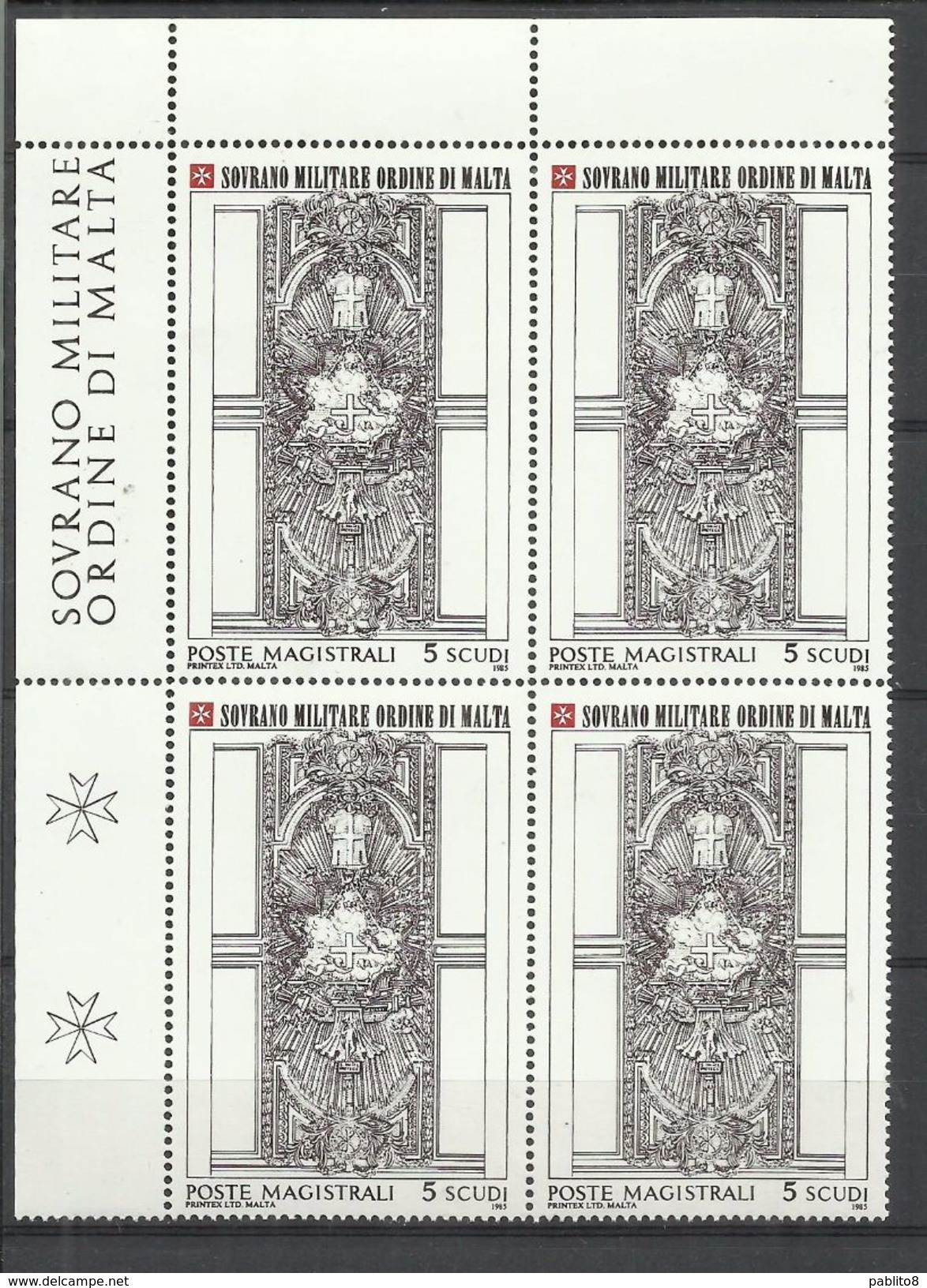 SMOM SOVRANO ORDINE MILITARE DI MALTA 1985 IL PIRANESI E SANTA MARIA DELL'AVENTINO 5s QUARTINA BLOCK MNH - Malte (Ordre De)