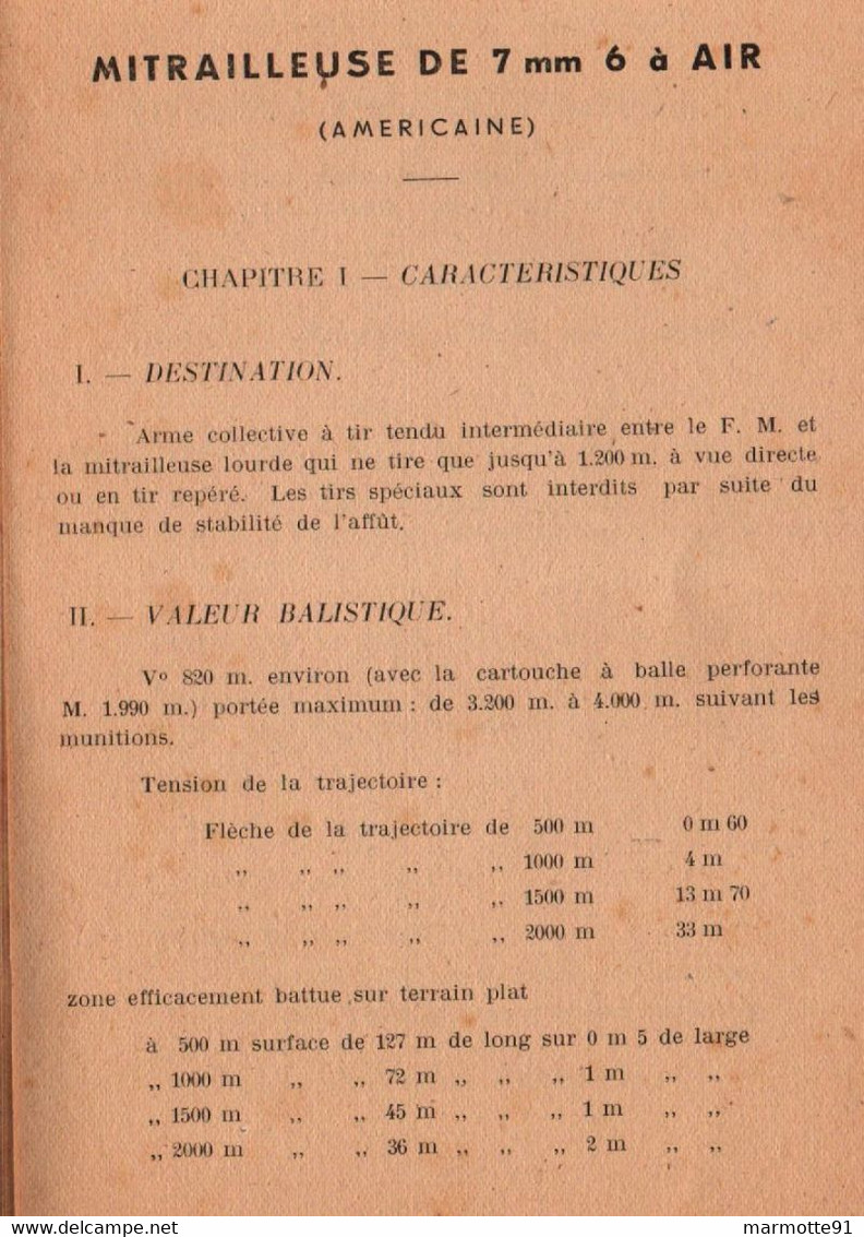 MANUEL NOTICE MITRAILLEUSE 7MM6 A AIR US ARMY ARMEE AMERICAINE - Armes Neutralisées