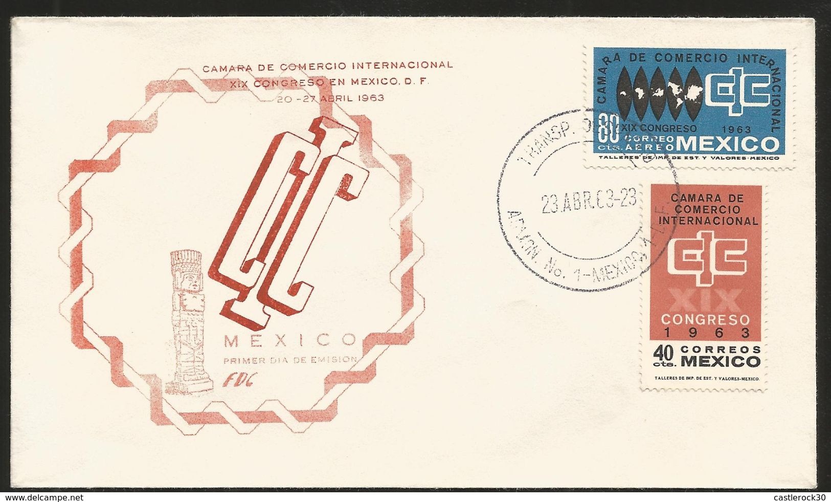 J) 1963 MEXICO, CHAMBER OF INTERNATIONAL TRADE, XIX CONGRESS, POLYCONIC MAP, CONGRESS EMBLEM, SET OF 4 FDC - Mexico