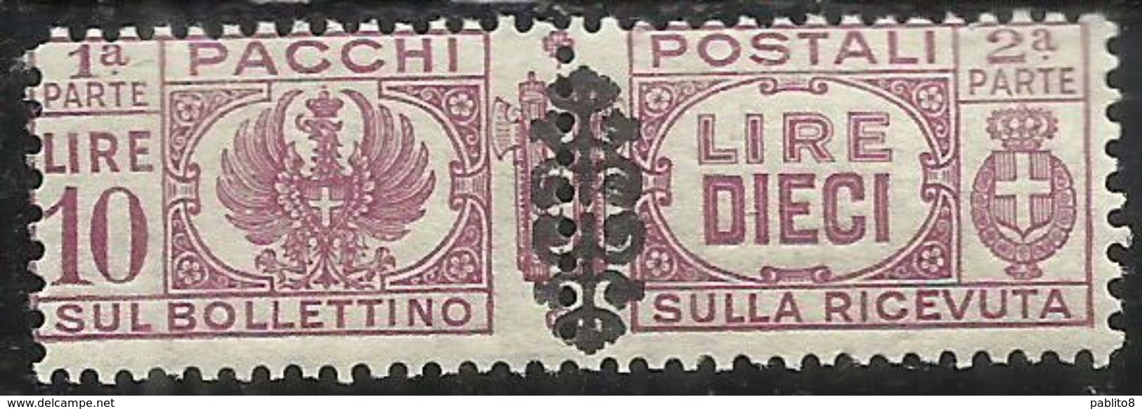 ITALIA REGNO ITALY KINGDOM 1945 LUOGOTENENZA PACCHI POSTALI PARCEL POST FREGIO LIRE 10 MNH - Paketmarken
