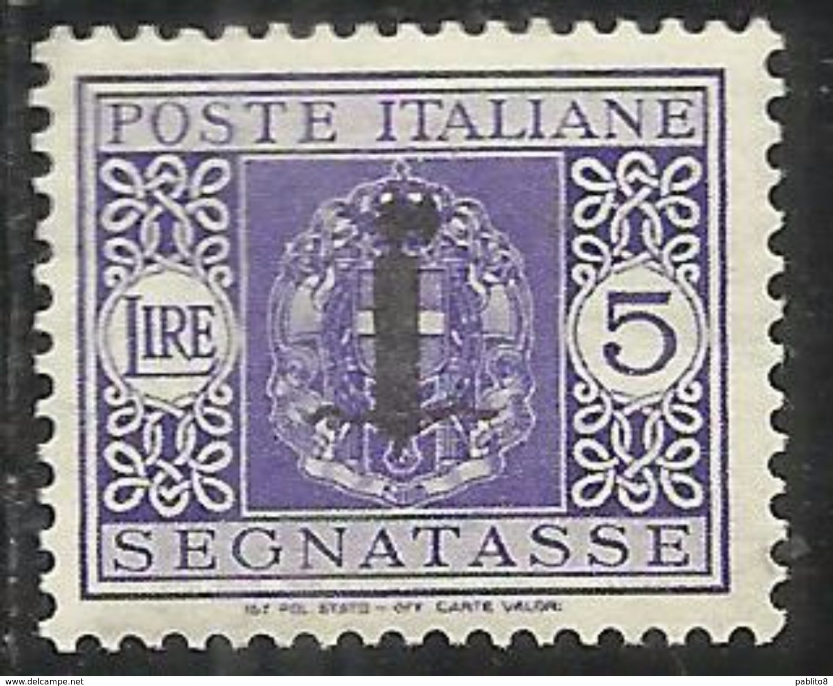 ITALIA REGNO REPUBBLICA SOCIALE RSI 1944 SEGNATASSE POSTAGE DUE PICCOLO FASCIO FASCIETTO LIRE 5 TASSE  MNH - Portomarken