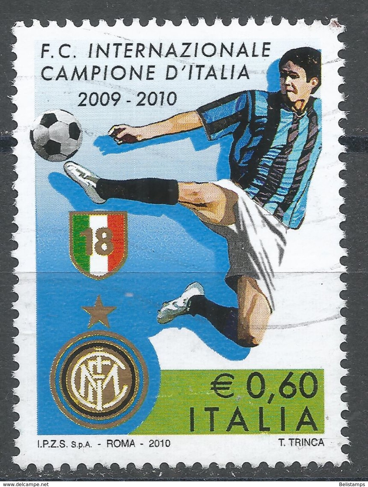 Italy 2010. Scott #3007 (U) F.C. Internazionale 2009-10 Italian Soccer Champions ** Complete Issue - 2001-10: Oblitérés