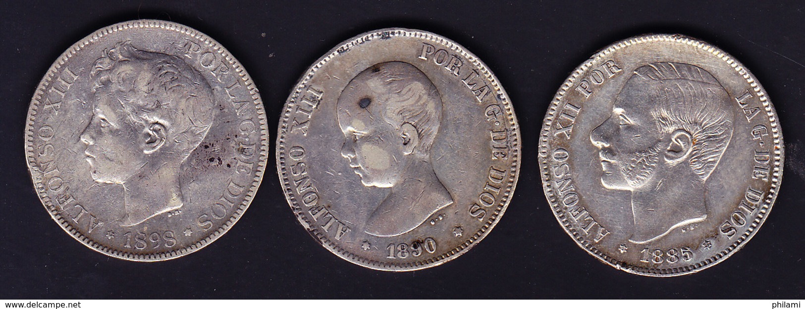 ESPAGNE, 1 PIECE D ALFONSO XII ET 2 D ALFONSO XIII, SILVER.  (7P25 ) - Provincial Currencies