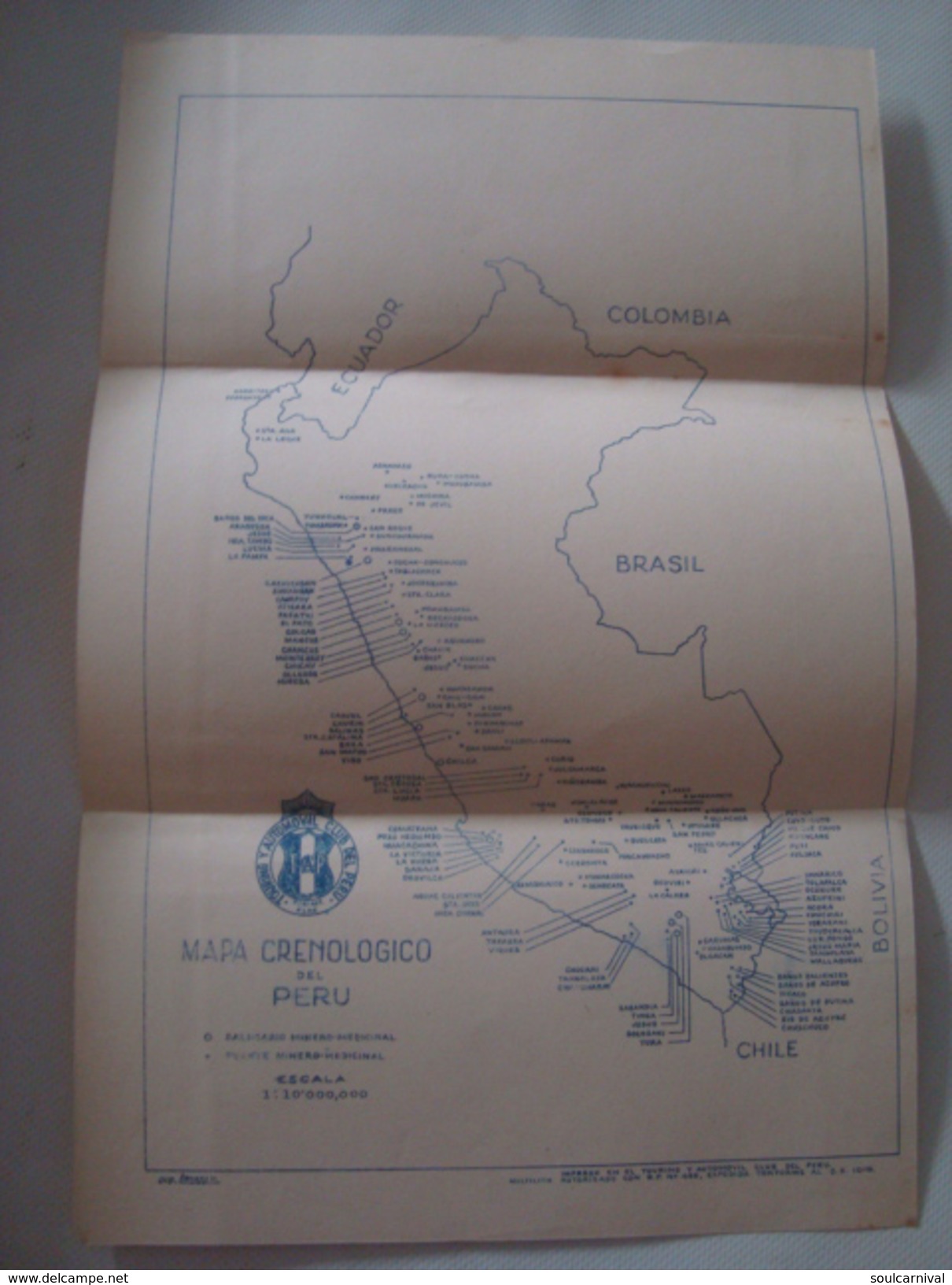 MAPA CRENOLOGICO DEL PERÚ - 1950 APROX. TACP. TOURING Y AUTOMOVIL CLUB DEL PERÚ. - Other & Unclassified