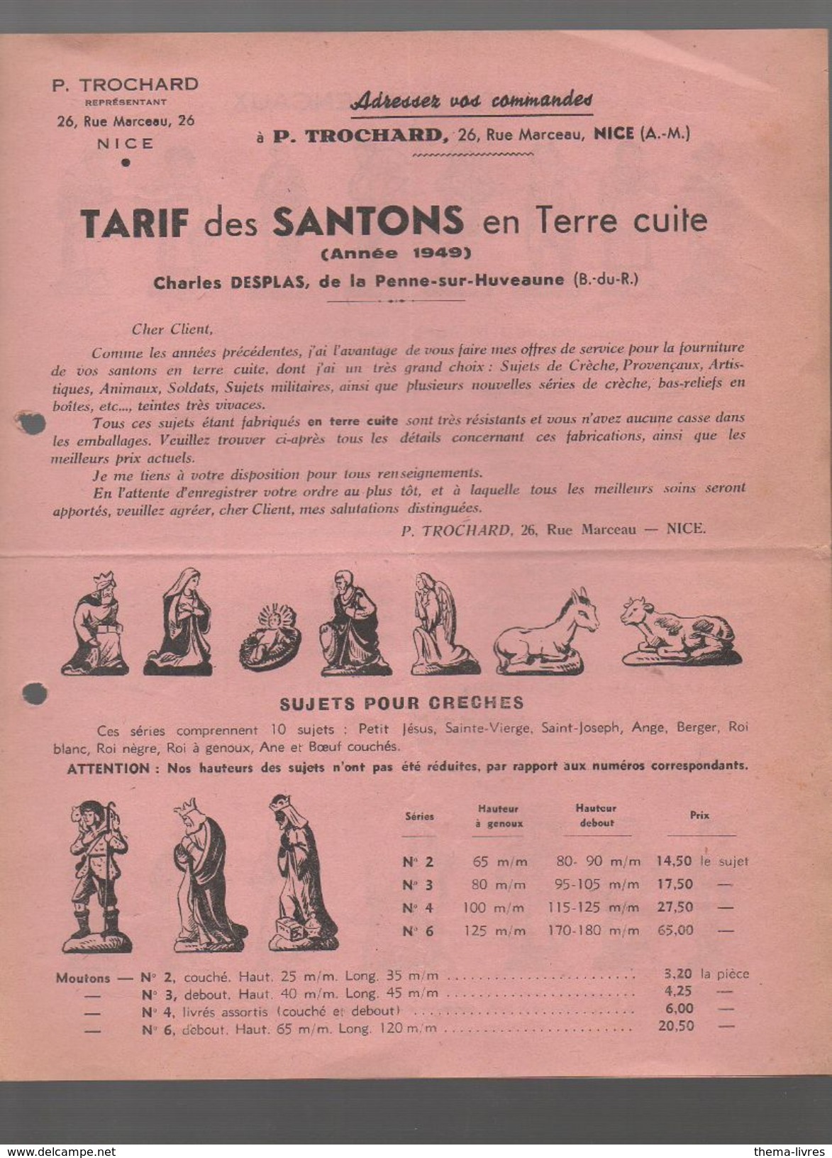 Nice (06 Alpes Maritimes) DESPLAS Tarif Des Santons En Terre Cuite  (PPP5900) - Publicidad