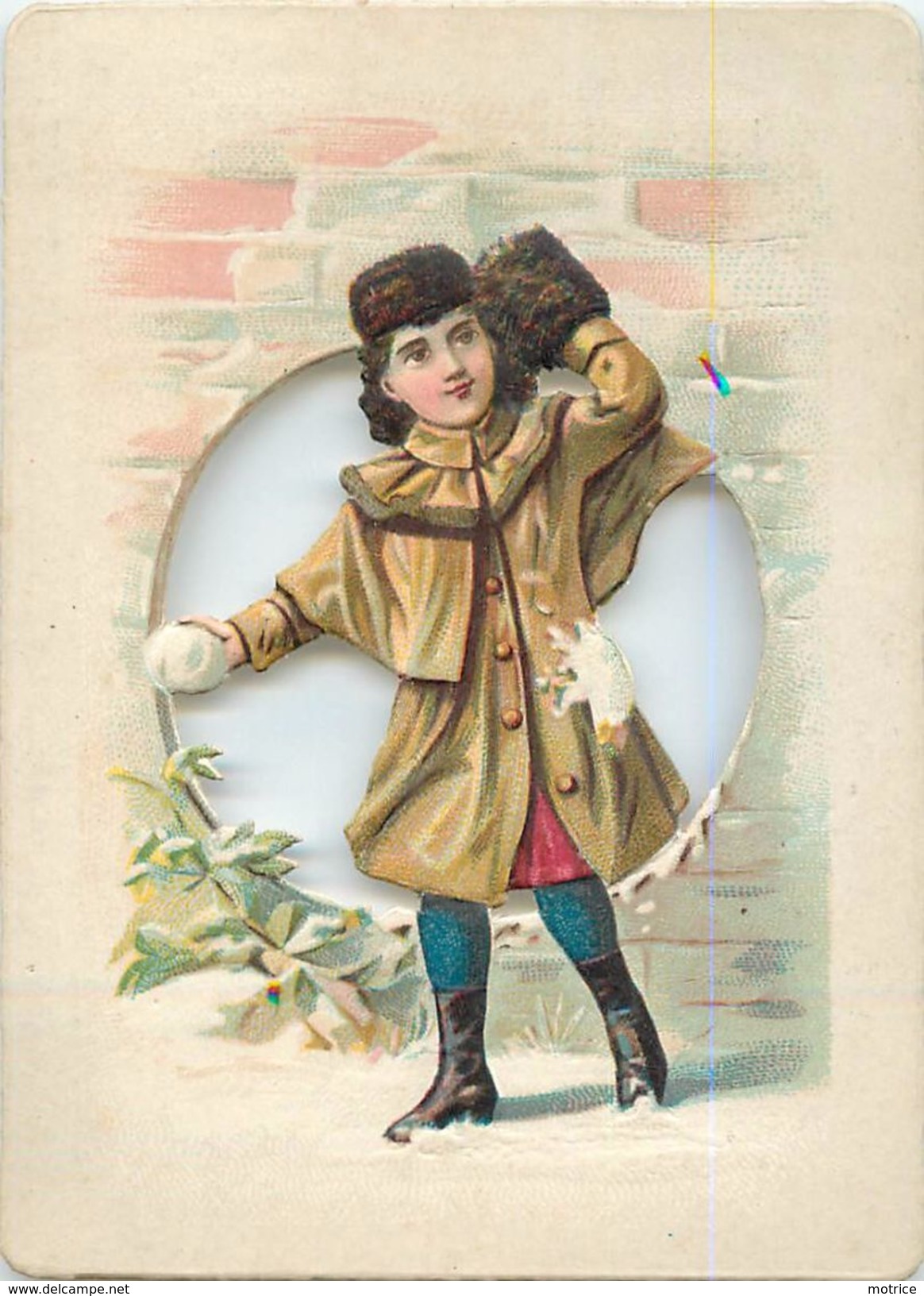 ENFANT SOUS LA NEIGE - Chromo Ajouré (format 7,5 X10,5cm) - Otros & Sin Clasificación