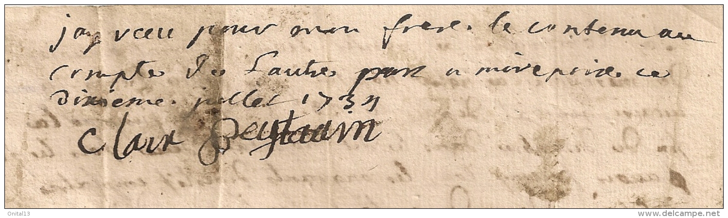 1734 ACCORD DE PAIEMENT DE EVEQUE DE MIREPOIX JEAN FRANCOIS BOYER (AUTOGRAPHE) POUR CHIRURGIEN PEYTAVIN FANJEAUX - Documentos Históricos